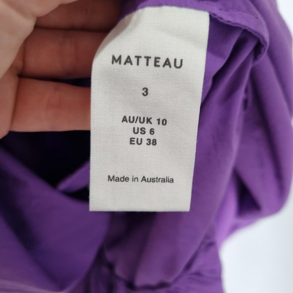 Matteau Purple Organic Cotton Drawcord Midi Dress Size 3 - Picture 9 of 11